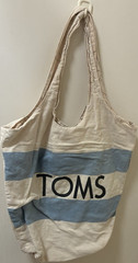 TOMS Canvas Striped Foldable Reusable Shopping Bag Blue Beige 14x12x10 in Used