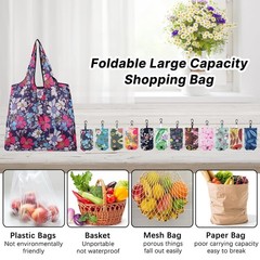 12 PCS Reusable Floral Grocery Bags Foldable Washable Shopping Tote Flower
