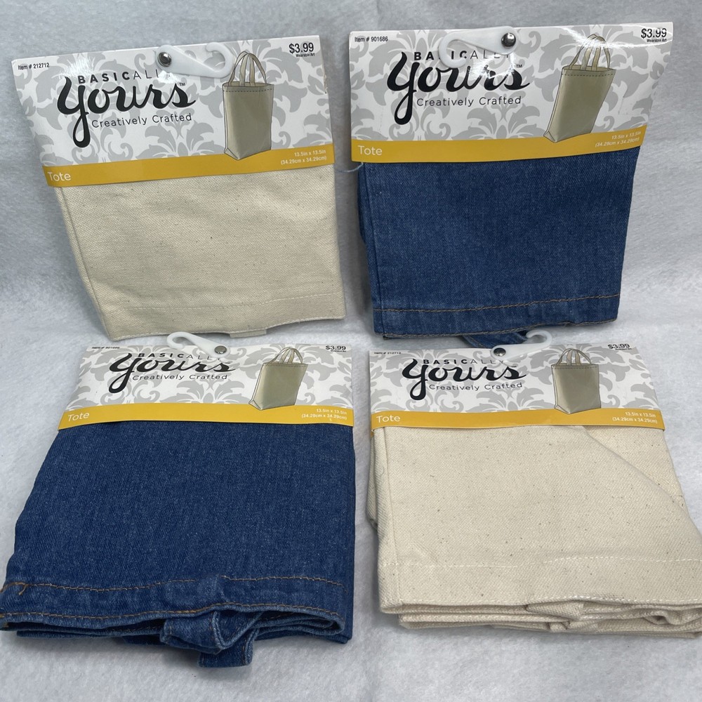 Basically Yours Tote Bags 13.5″ x 13.5″ Natural/Jean Colors Quantity 4 New