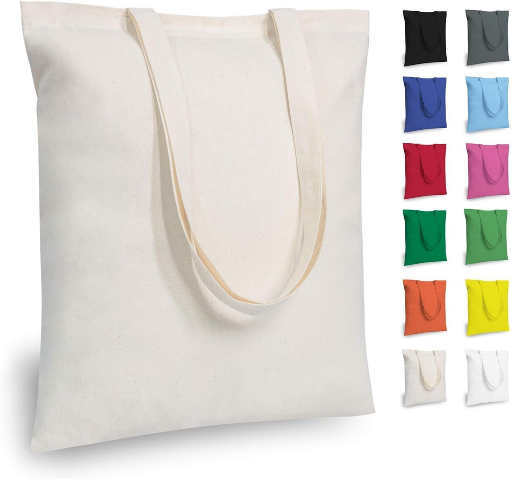 3 | 6 | 12 | 24 | 48 | 192 Pack Economical Cotton Tote Bags, Lightweight Medium