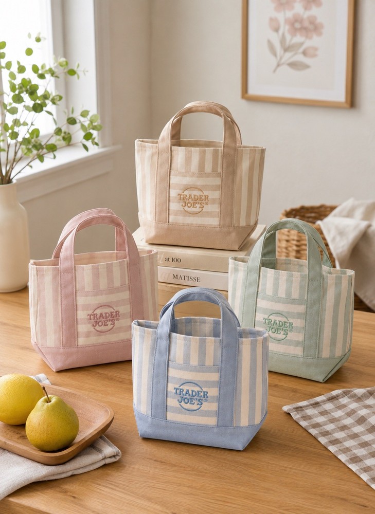 Trader Joe’s Striped Canvas Mini Tote Bag Set 4 Colors Summer 2026 Limited