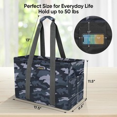 Soft 9 Gallon Extra Large Utility Tote Foldable Reusable Grey Camouflage