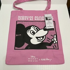 PRIMARK Keith Haring Mickey Mouse Tote Bag Pink Cotton Cloth Disney New Dot