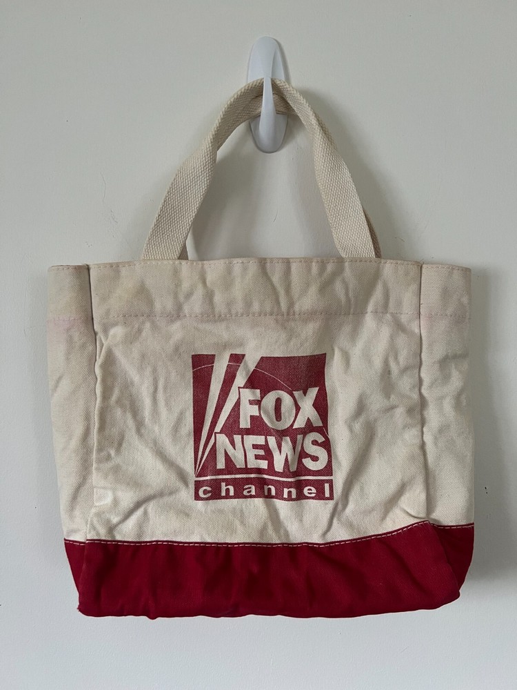 FOX News Channel Medium Heavy Duty Tote Bag RED / BEIGE 12″ x 16″ x 5″ VGUC