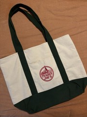 Trader Joe’s Canvas Tote Bag Foldable Colorblock Beige Green Shopping