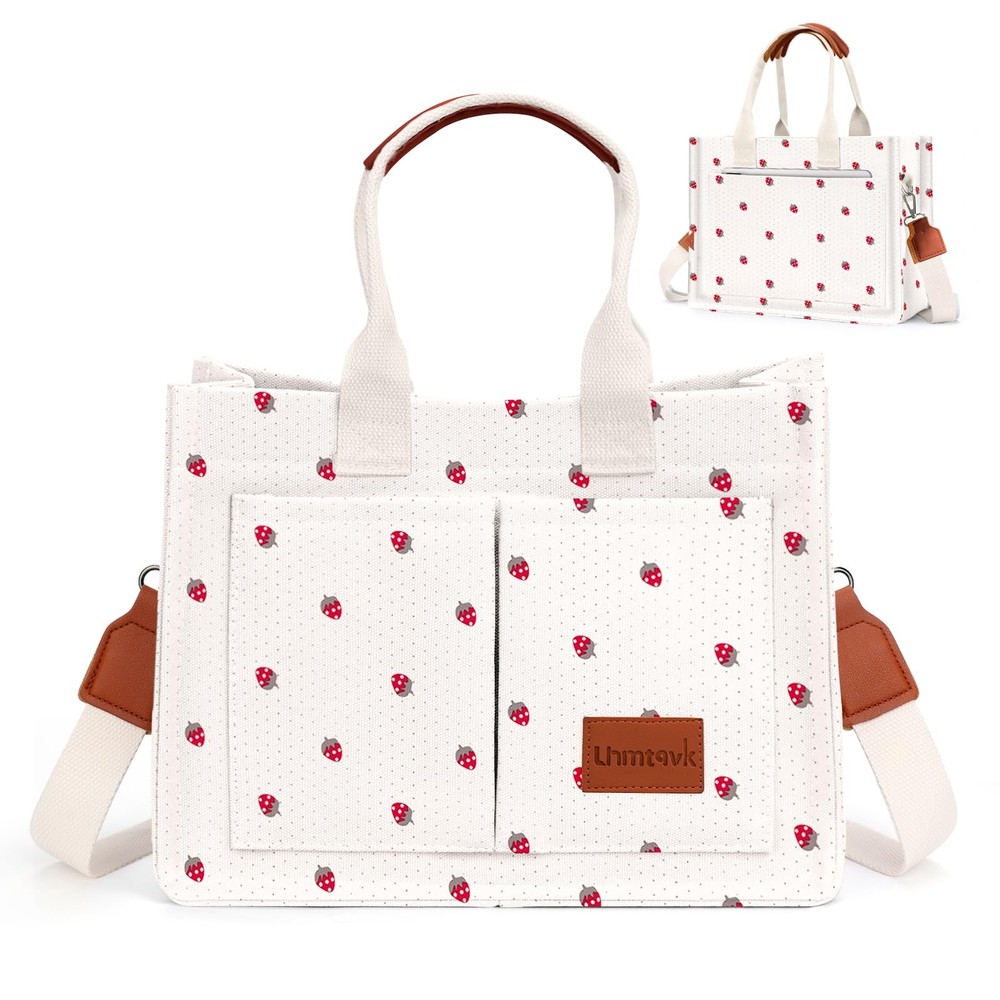 Canvas Tote Bag for Women, Large Work Purses Bible Tote(Small Strawberry)