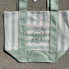 Trader Joe’s MINI Tote Bag Cotton Canvas Limited Edition — STRIPED PASTEL GREEN!