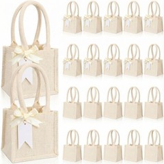 20 Pcs Mini Burlap Jute Tote Bags with Handle Small Blank Reusable Market Gro…