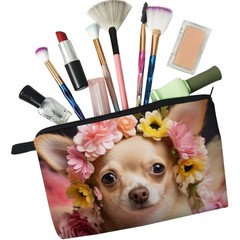 Livel lhood Floral Chihuahua Makeup Bag Cute Small Organizer 02