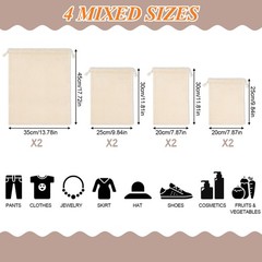 PEASUG 8 Pack Reusable Produce Bags Grocery Mixed: 2 XL, 2 L, 2 M, 2 S, Beige