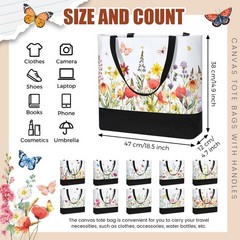 10 Pcs Wildflower Canvas Tote Bag Bulk Large Book Lovers Floral Gift Tote 18….