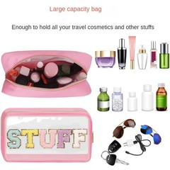 Large Clear Chenille Letters Makeup Bag for 10.62*6.29*3.54 inch, Pink