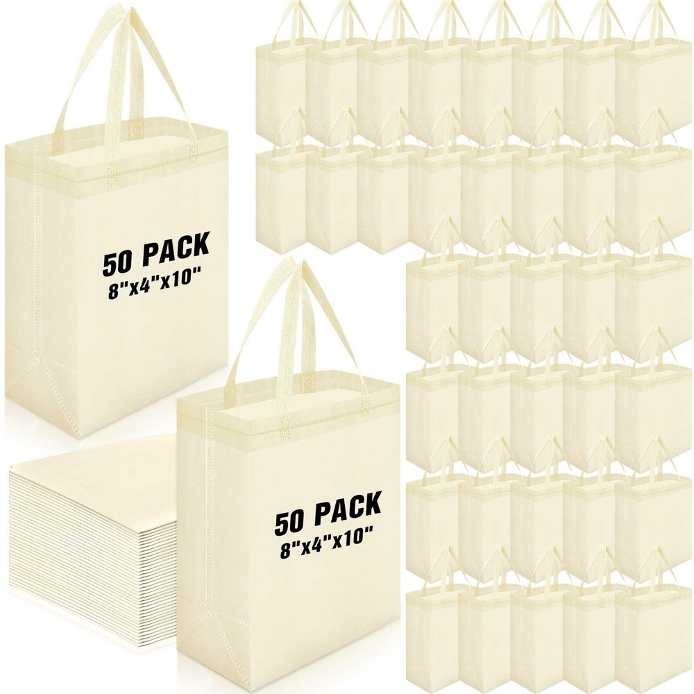 50 Pcs Reusable Tote Bag Bulk 8 x 4 x 10 Inch Non Woven Shopping Bag with Han…