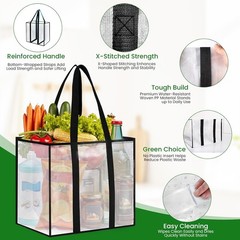 4 Pack Reusable Grocery Bags, Heavy-Duty Shopping Bags with Sturdy Handles