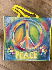 PEACE Painted Hippy Flower Rainbow Tote Canvas Reusable Shopping Bag NEW