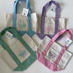 Trader Joe’s Mini Pastel Canvas Tote Bag , Set Of 4 Blue Green, Pink, Purple
