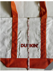 Dunkin Canvas Tote Bag with Front Pocket White & Orange Solid 12x19x10