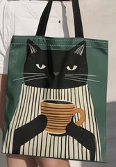 Cat Tote Shopping Bag ‘Morning Joe’ Print On Both Sides Fun Design Sturdy Tote