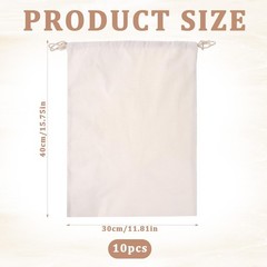 10pcs X-Large Reusable Cotton Drawstring Bags, 12×16 Inches Multipurpose Canv…