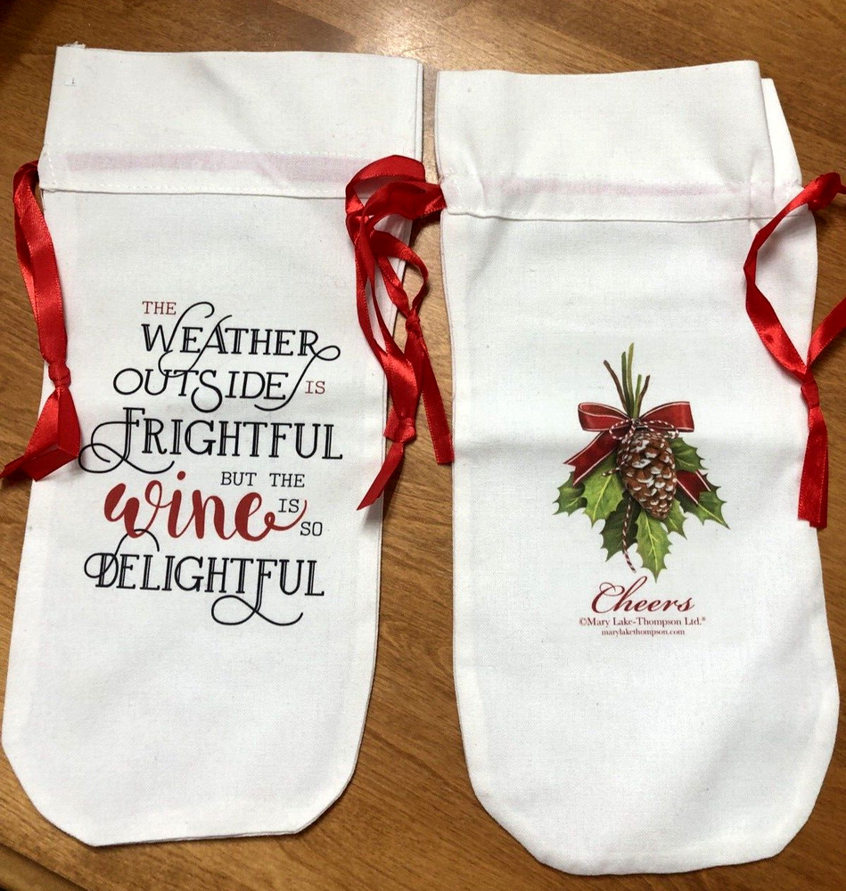 2 Mary Lake-Thompson Holiday Christmas Cloth Wine Bags NWOT 13.25″ x 6.5″