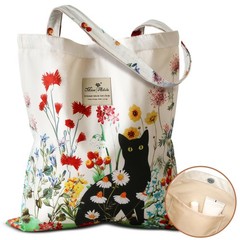 Aesthetic Cotton Tote Bag for Women – Reusable Grocery Bag with Buckle Flower…