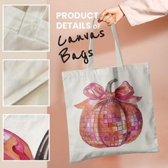 Disco Pumpkin Canvas Tote Bag,Fall Autumn Canvas Bag,Bow Pumpkin Canvas Tote …