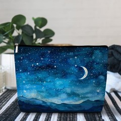 GREOXG Night Starry Sky Makeup Bag, Small Travel Cosmetic Bag with blue