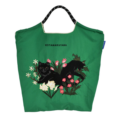 [US Tax Paid] KEITA MARUYAMA Ball&Chain Chat Noir M Embroidered Bag Green NEW