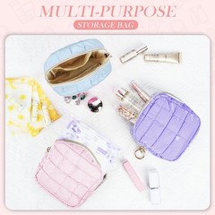 Playexen 4.9″ Puffy Small Makeup Bag, Cute Quilted Puffy-Rose Red