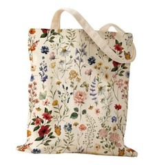 Aesthetic Canvas Tote Bag – Reusable Shoulder Tote Bag for Flowering Shrub
