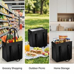 4 Pack 12x7x13 Inch Insulated Grocery Bags Reusable Cooler Totes Leakproof Black