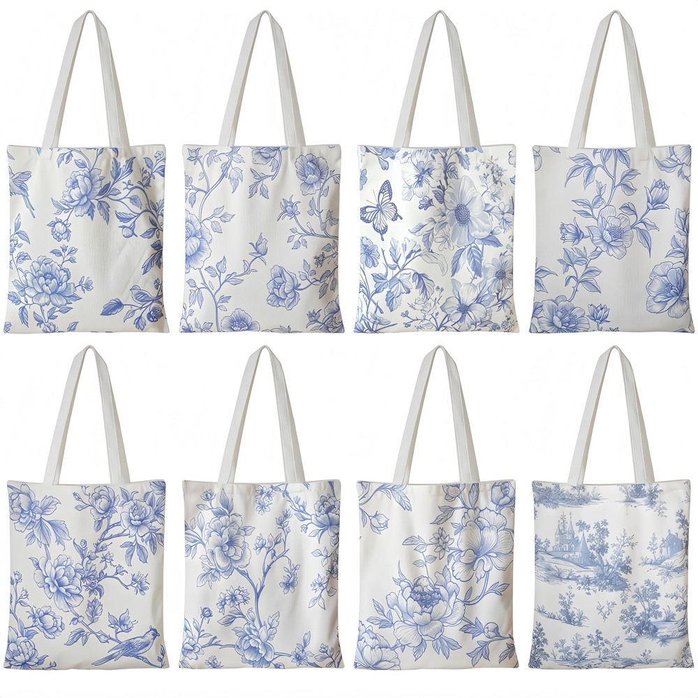 Floral Canvas Tote Bag for Women Chinoiserie Tote Bag Aesthetic Reusable Groc…