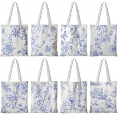 Floral Canvas Tote Bag for Women Chinoiserie Tote Bag Aesthetic Reusable Groc…