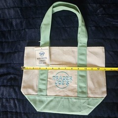 Trader Joe’s Mini Pastel Canvas Tote Bag, Cream / Light Green Grocery Getter