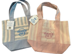 Trader Joe’s Striped Mini Canvas Tote Bags- Blue and Pink Color – Set of 2 Bags!