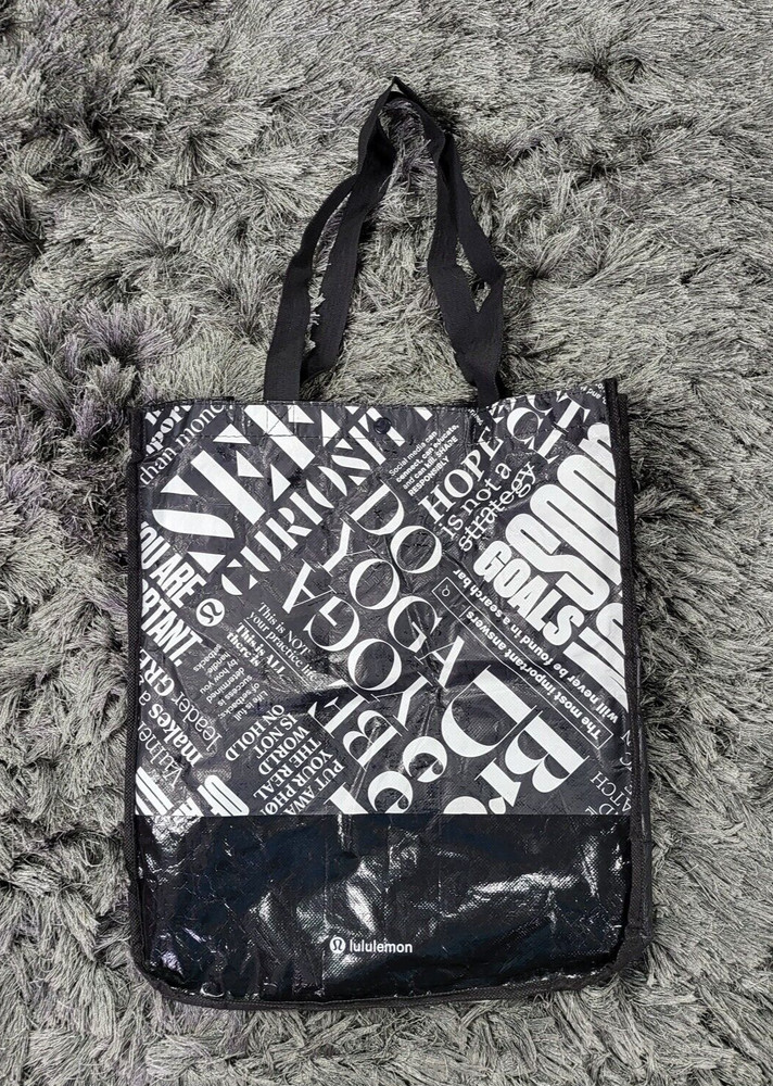 Lululemon Reusable Shopping Gym Tote Bag 16 x 13″ Black White Motivational Print