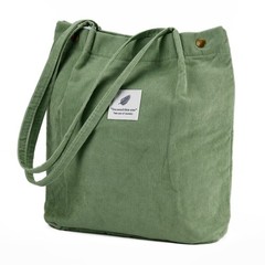 Matcha Green Corduroy Tote for Women: Shoulder Bag w/ Inner Pocket, Versatile