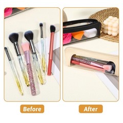 Kifmurase 2Pcs Clear Makeup Brush Bag, Leather Slim Case, White, Black