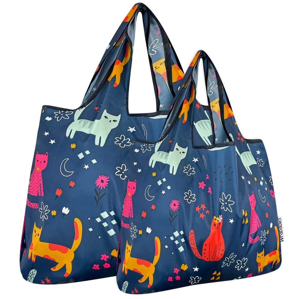 2 PCS Large Small Foldable Tote Nylon Reusable Grocery Bags Shopping