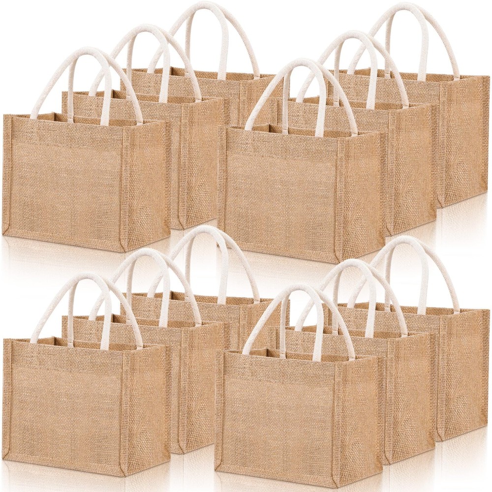 12 Pcs Burlap Tote Bag Mini Jute Reusable Bag with Handles Small Blank Canvas…