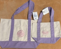 Trader Joe’s Canvas Reusable Tote Bags Beige with Purple Straps Large and Mini