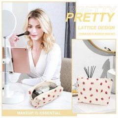 EIMMBD Makeup Bag 3 Pieces Large Capacity Cosmetic Bags Beige Strawberry