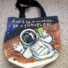 Foldable Canvas Reusable Shopping Bag Astronaut Design All-Over Pattern