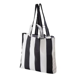 IKEA Skynke Set of 2, Foldable Packable Shoulder Shopper Tote Bags/Stripe, B & W