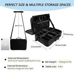 gzcz Travel Makeup Bag,Professional Medium, Black with Shoulder Strap