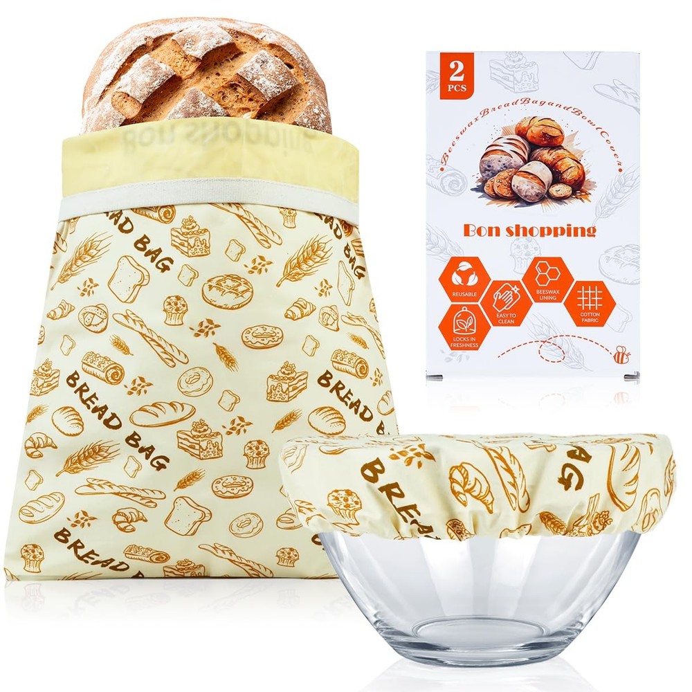 Beeswax Bread Bags for Sourdough – Large Reusable Large, Beige and Brown
