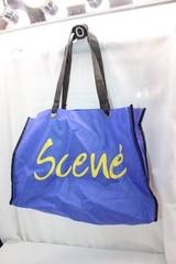 Canvas Reusable Shopper Tote Blue + yellow Scene Text 16X12x6 inches