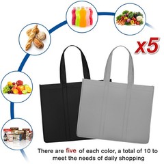 Reusable Grocery Shopping Bags 10 Pack Large Foldable Tote Bags Bulk, Eco Pro…