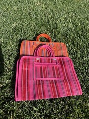 Multicolor Stripe Plastic Reusable Tote 25 Bag w/ Handles, 9-15 inches