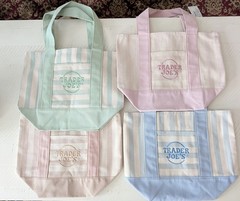 Trader Joe’s Striped Canvas Tote Bags, Multicolor Pastel Set of 4 Reusable